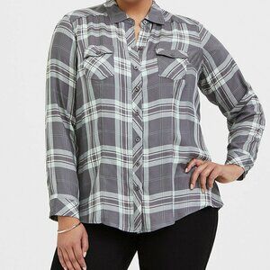 Torrid gray and mint challis plaid top